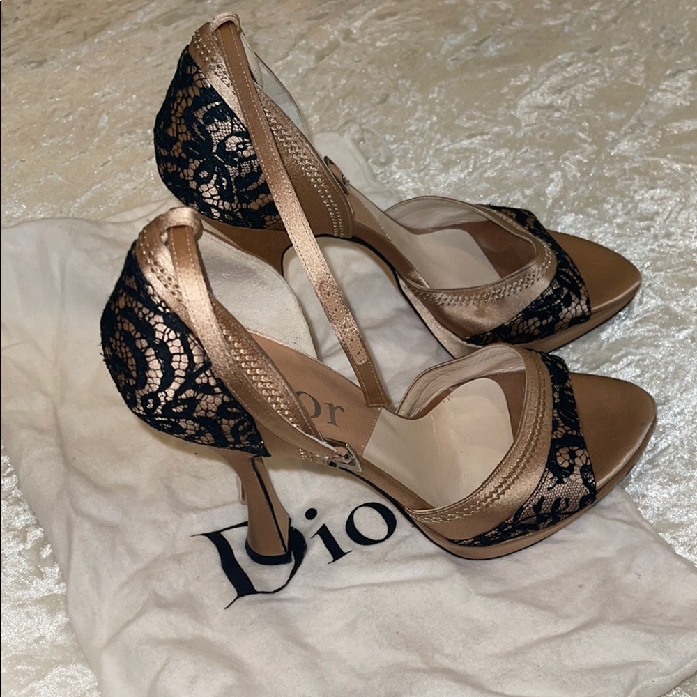 Dior Tan and Black High Heeled Sandals - Picture 2 of 5
